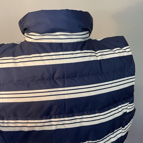 Lands' End Women Puffer Vest Sz14/16 Navy Founders Stripe 600 Down Full Zip Warm - Picture 7 of 13